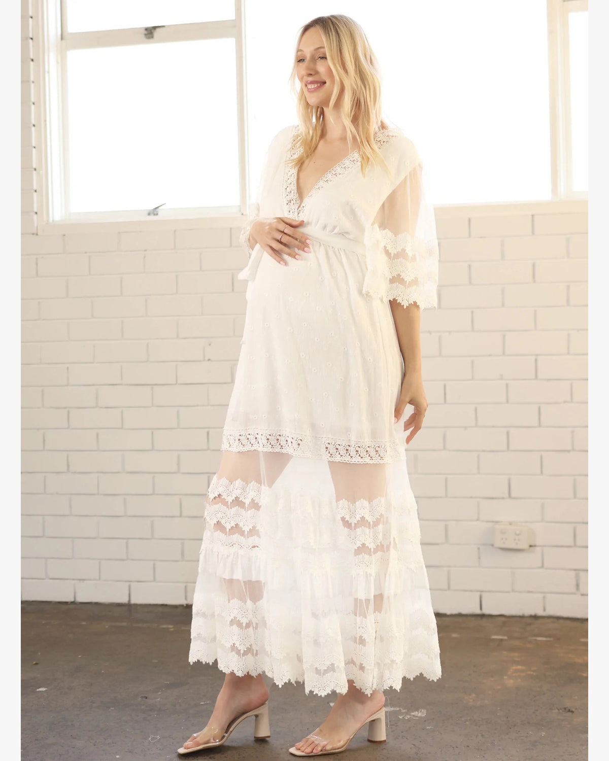 Roxy Lace Baby Shower Dress - White