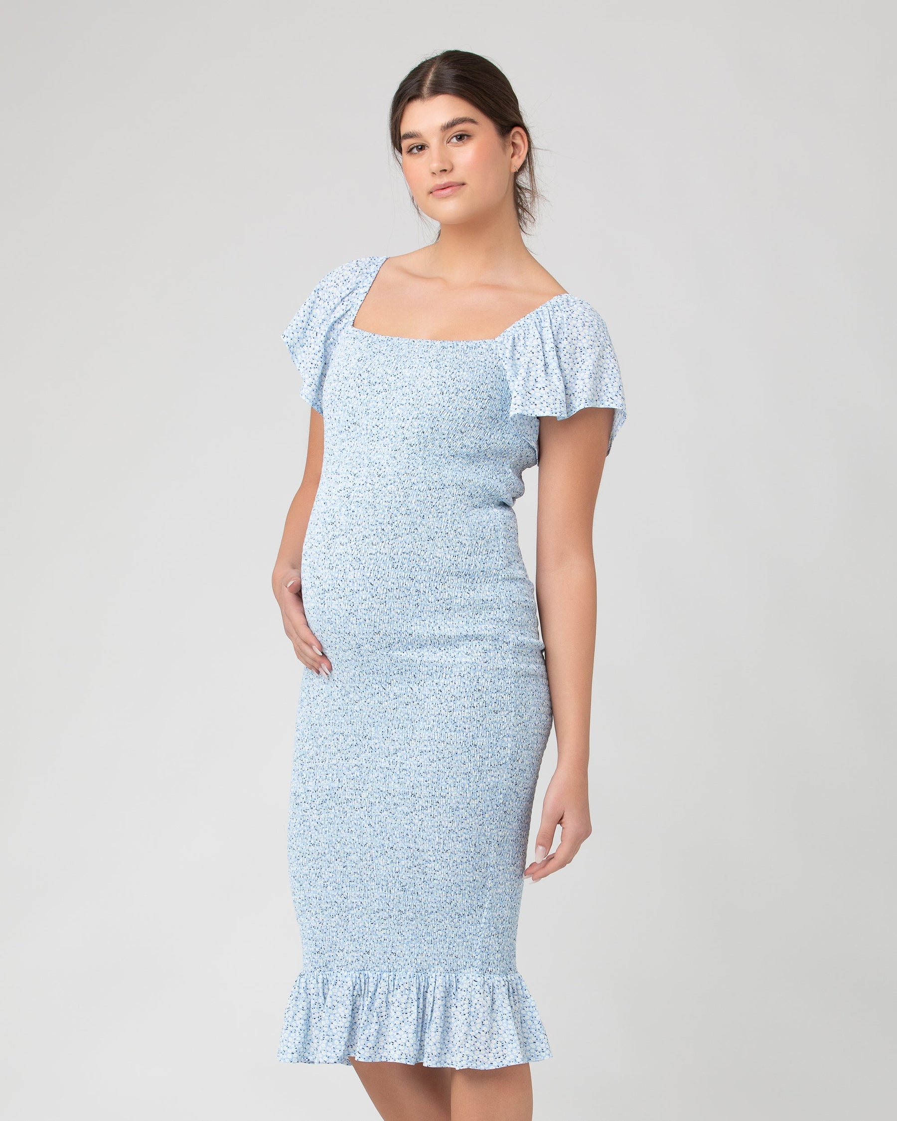 Selma Shirred Dress - Pale Blue