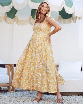 Chelsea Maternity Ruffled Maxi Dress - Yellow Animal Print