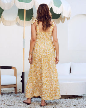 Chelsea Maternity Ruffled Maxi Dress - Yellow Animal Print