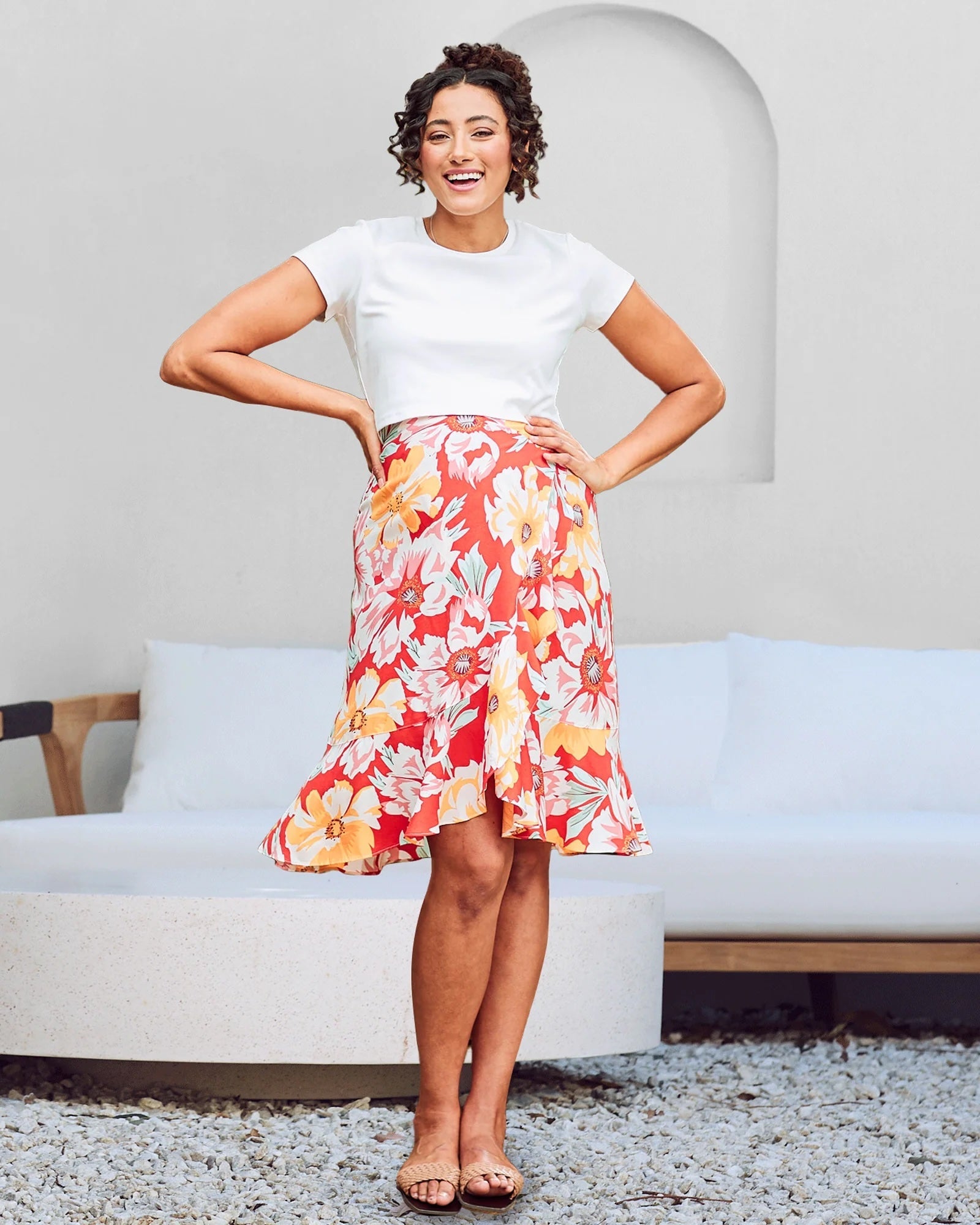 Christie Maternity Wrap Midi Skirt - Red Floral