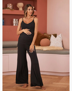 Debra Wide Leg Maternity Bamboo Pants in Black