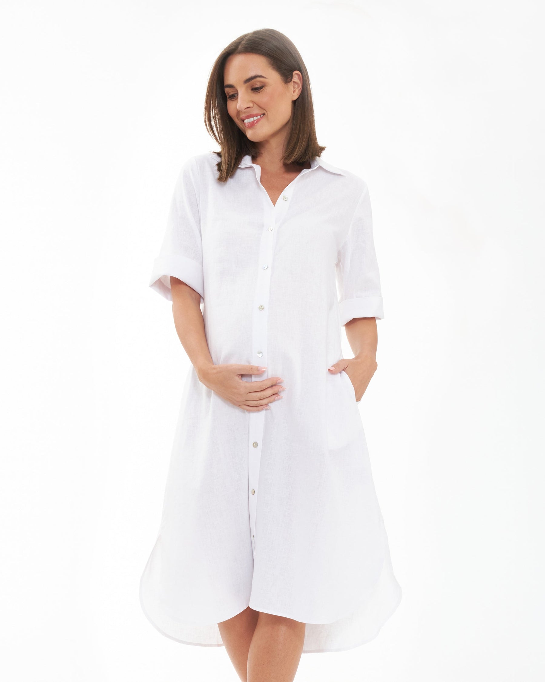 Molly Linen Shirt Dress - White