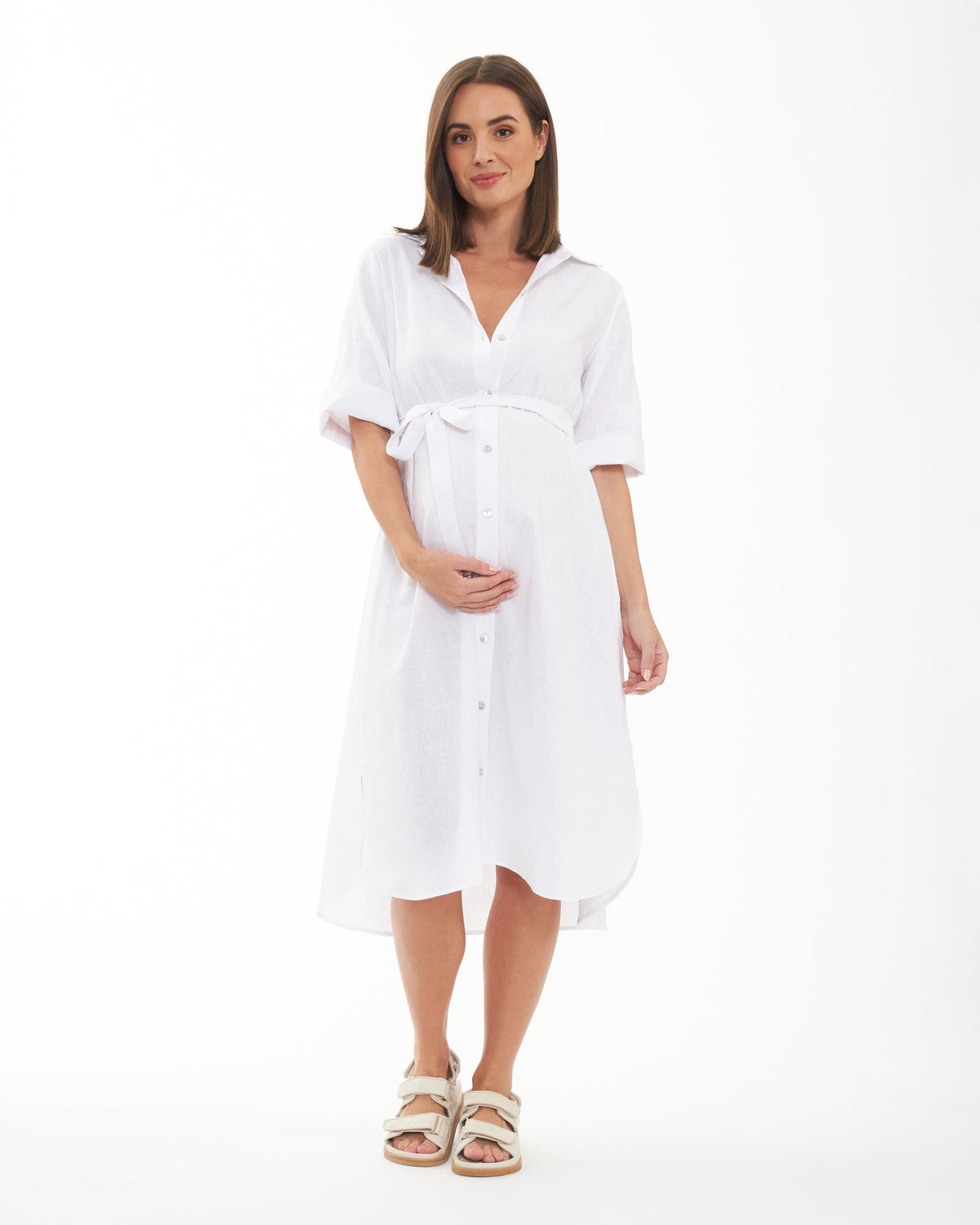 Molly Linen Shirt Dress - White