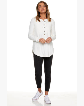 On My Mind Button Henley - Ivory