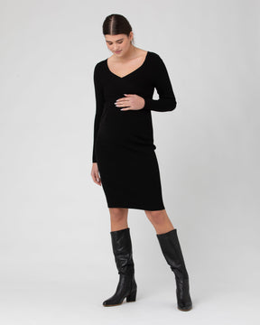 Sadie Rib Knit Nursing Dress - Black