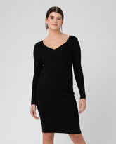 Sadie Rib Knit Nursing Dress - Black