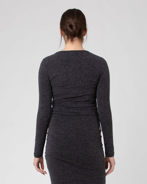 Amber Ruched Long Sleeve Top - Dark Charcoal