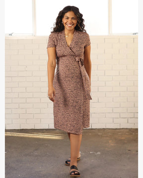 Classic Maternity Wrap Dress - Brown Print