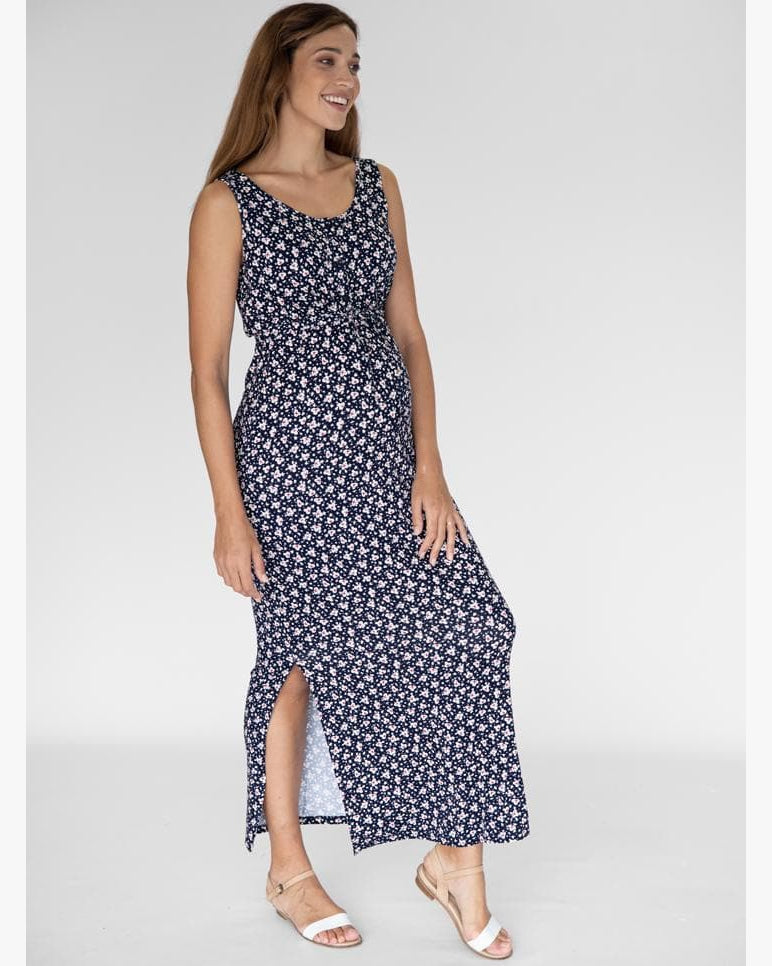 Maternity and Nursing Button up front Maxi Dress - Navy