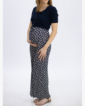 Maternity and Nursing Button up front Maxi Dress - Navy-YUM MUM TUM