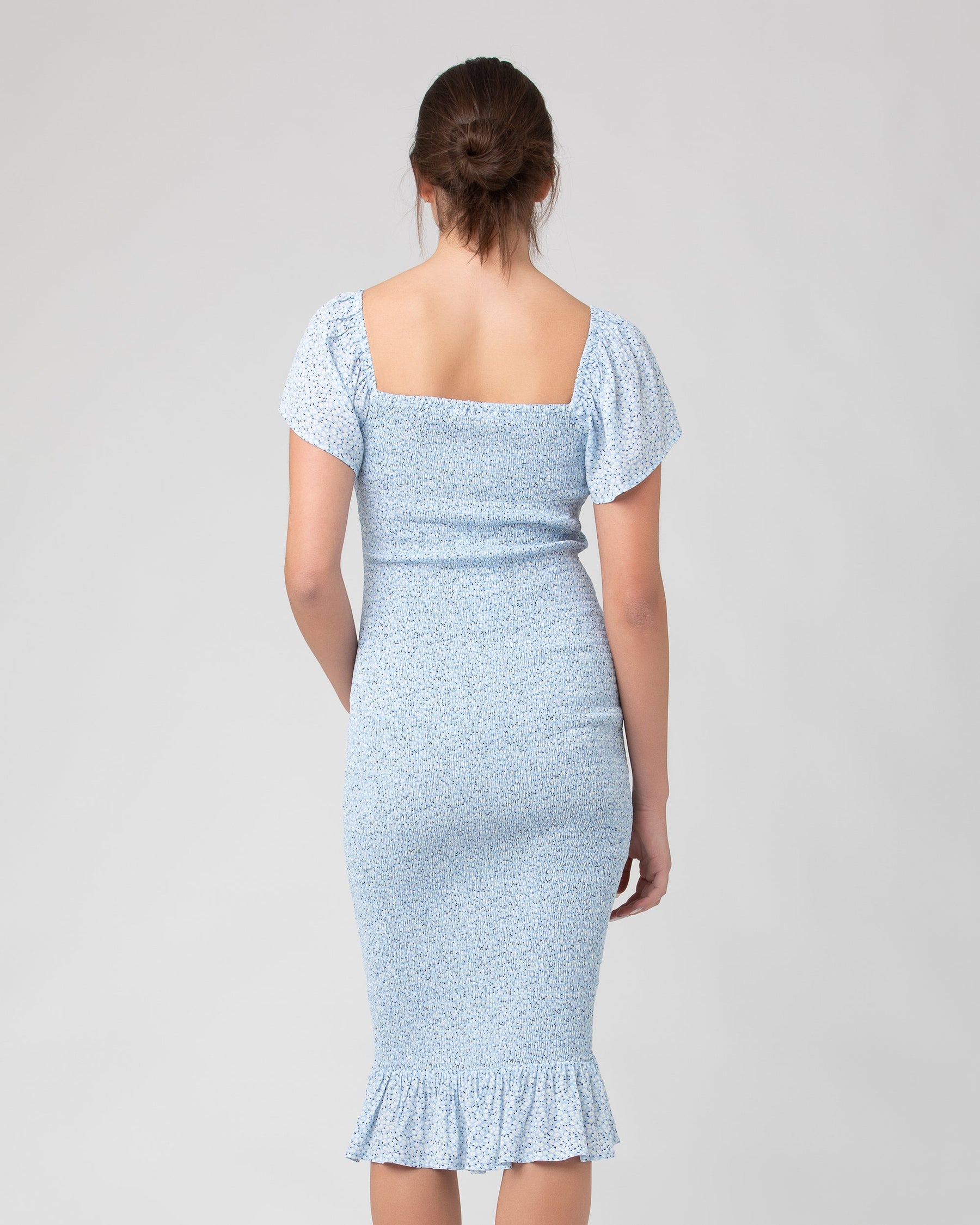 Selma Shirred Dress - Pale Blue